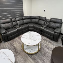 Power Recliner Sectional With Bluetooth Speaker And LED