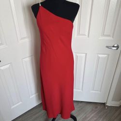 🌹Vintage Jones New York Dress Red Lined Gown w Rhinestone Shoulder Strap Size 8