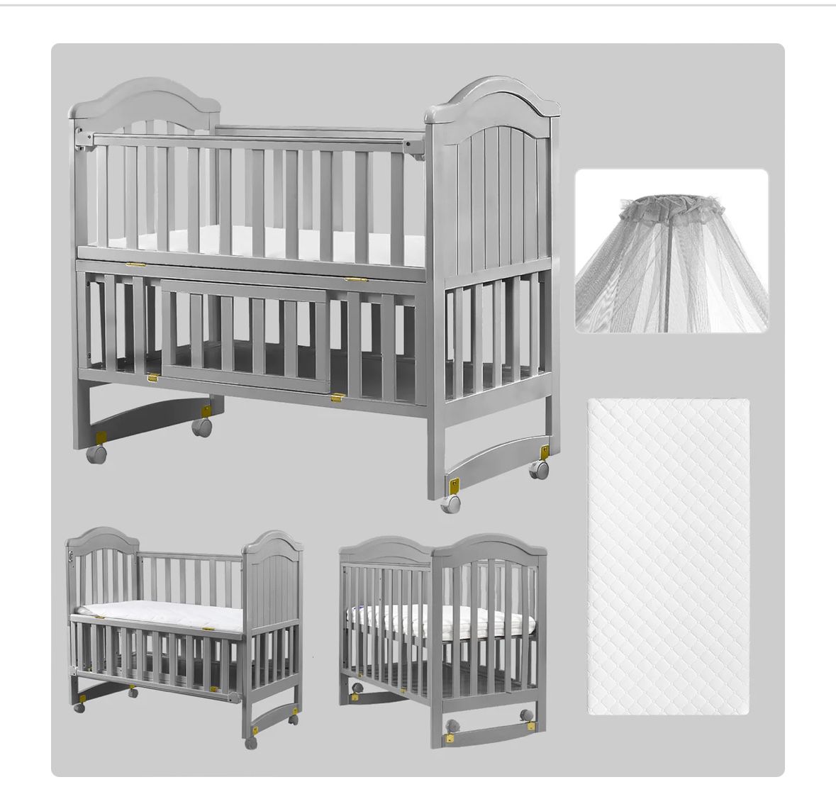 New & Only $180…HARPPA Portable Mini Crib 6-in-1 Convertible (Mattress + Mosquito Net Included)