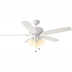 Rockport 52 in. Indoor LED Matte White Ceiling Fan with Light Kit, Downrod, Reversible Blades and Reversible Motor
