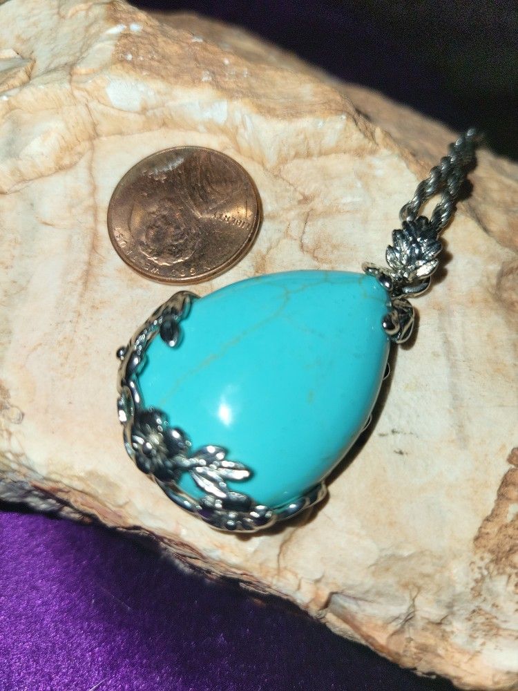 Turquoise (Faux) Pendant In Silver