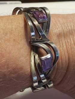 Genuine Sterling Silver And Amethyst Bracelet 