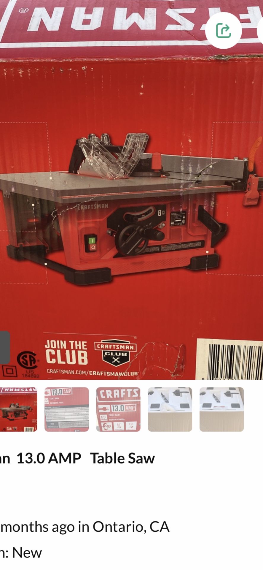 Craftsman 13.0 AMP Table Saw