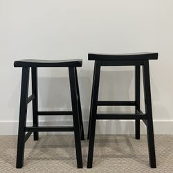 2 Black Wooden Barstools