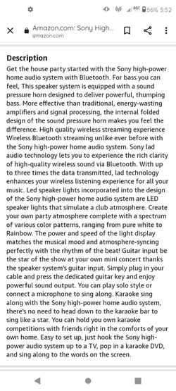 Sony High Powered Bluetooth System  Thumbnail