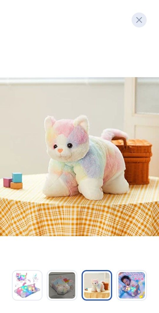 Colorful Light-Up Cat Plush Pillow – Soft Stuffed Animal Toy with Glowing Lights & Music – Flippable Design