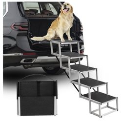 Dog Stairs for Large Dogs - 5 Step Wide 16in High 34in Foldable Dog Ramp for Car Non-Slip Surface Support up to 230lbs - Suitable for SUV,Truck, Sofas
