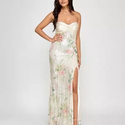 SATIN TWIST-FRONT BOW-BACK SEQUINED GOWN SIZE 3