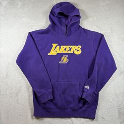 Vintage Los Angeles Lakers NBA Adidas Mens M Purple Hoodie Sweater Y2K #2209