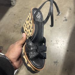 Vince Camuto Black Leather Platform Espadrille Wedge Sandals Ankle Strap Women’s