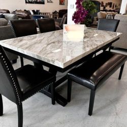 Marble And Black New Ashley 6 PC Dining Table Set  Furniture, Sofa Loveseat, Livingroom, Couch