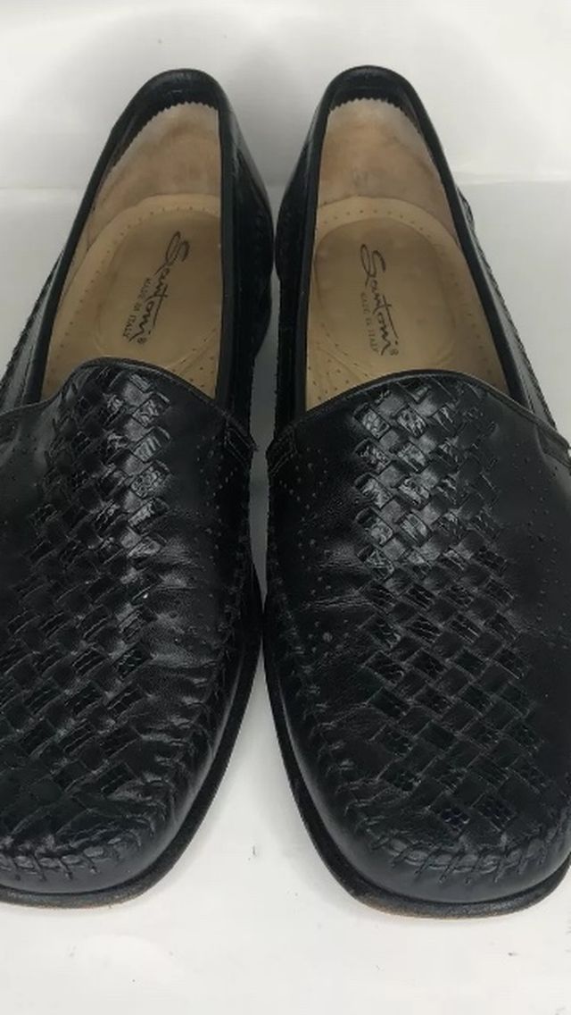 Santom Shoes Loafers Slip Ons Men Size 8D Black Leather Upper