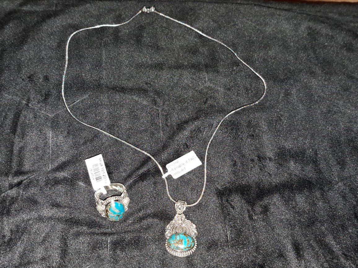 Silver And Turquoise Ring And Pendant 