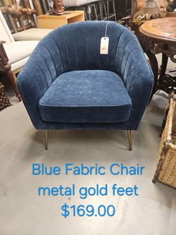 Blue Velvet Barrel Chair with Gold Metal Legs Another Time Around Furniture 
2811 E. Bell Road Phoenix