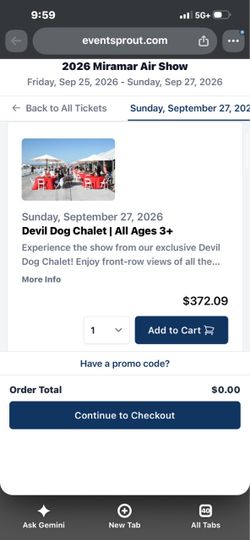 MIRAMAR AIR SHOW SUNDAY 9-27 VIP DEVIL DOG CHALET TICKETS
