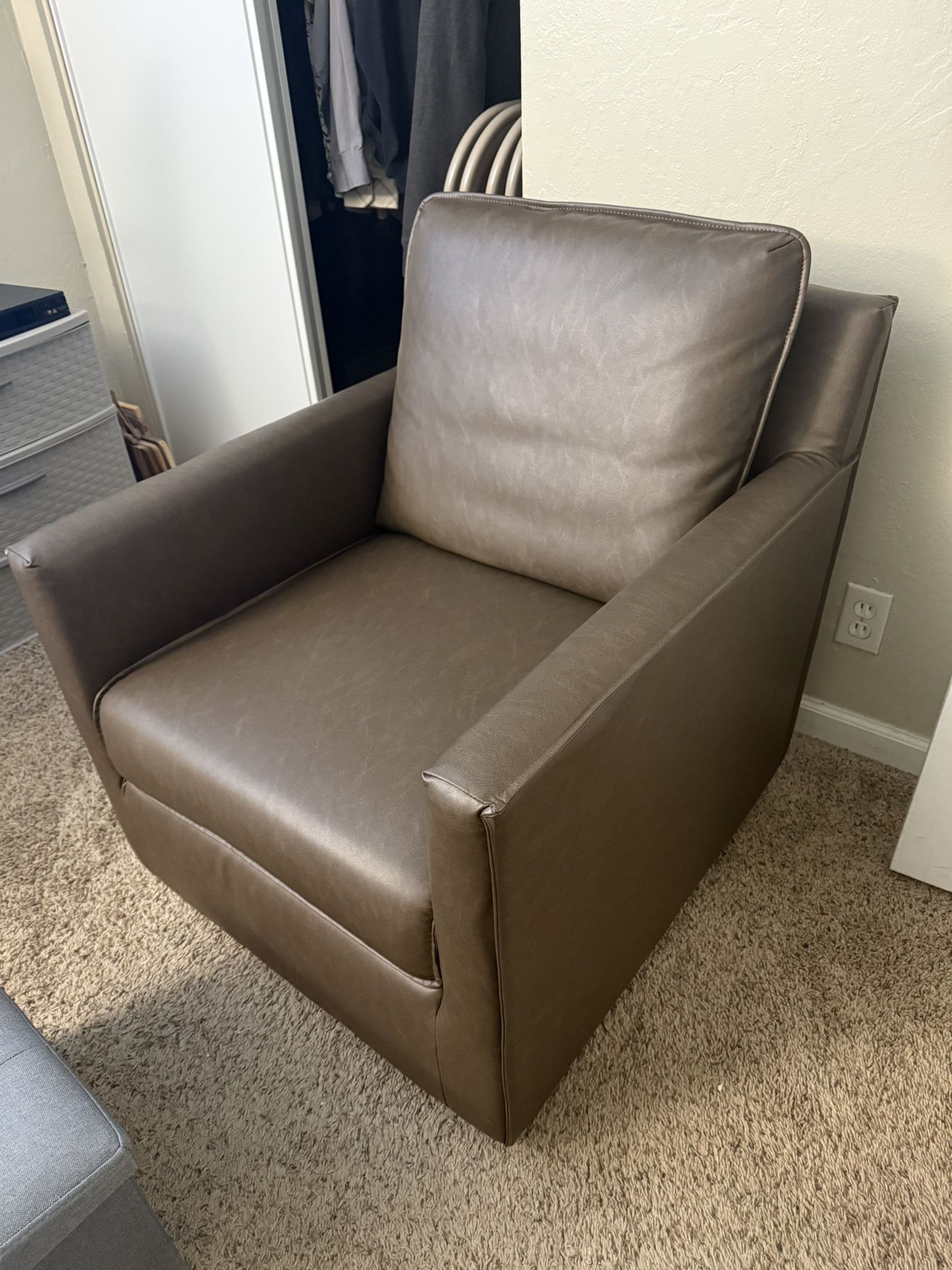 Brown Faux Leather Swivel Accent Chair