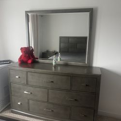 Modern Charcoal Gray Dresser + Matching Mirror