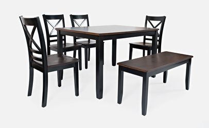 Asbury Park Black/Autumn Brown Dining Table, 4 Chairs, Bench