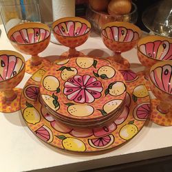 13 Pc Cool-Ade Hand Painted  Glass Artware Party Set