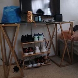 Work Desk Or TV Stand Gold Glass Table Like New