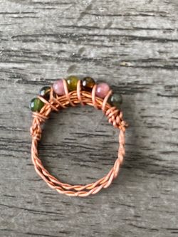 AAA Grade Natural Tourmaline Braided Copper Wire Ring – Handcrafted 6 Inch Artisan Jewelry