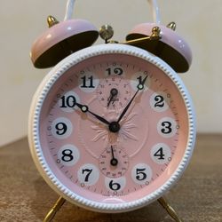 Vintage ELGIN WEHRLE GERMAN PINK WIND UP ALARM CLOCK