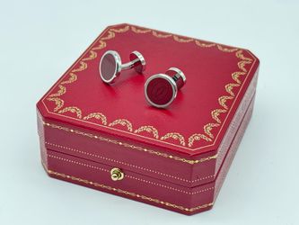 DOUBLE C DE CARTIER ENAMEL AG925 STERLING SILVER CUFFLINKS NEW 100% GENUINE $825