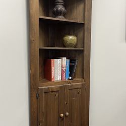 Two (2)Rustic Corner Bookshelves w/ Cabinet. 