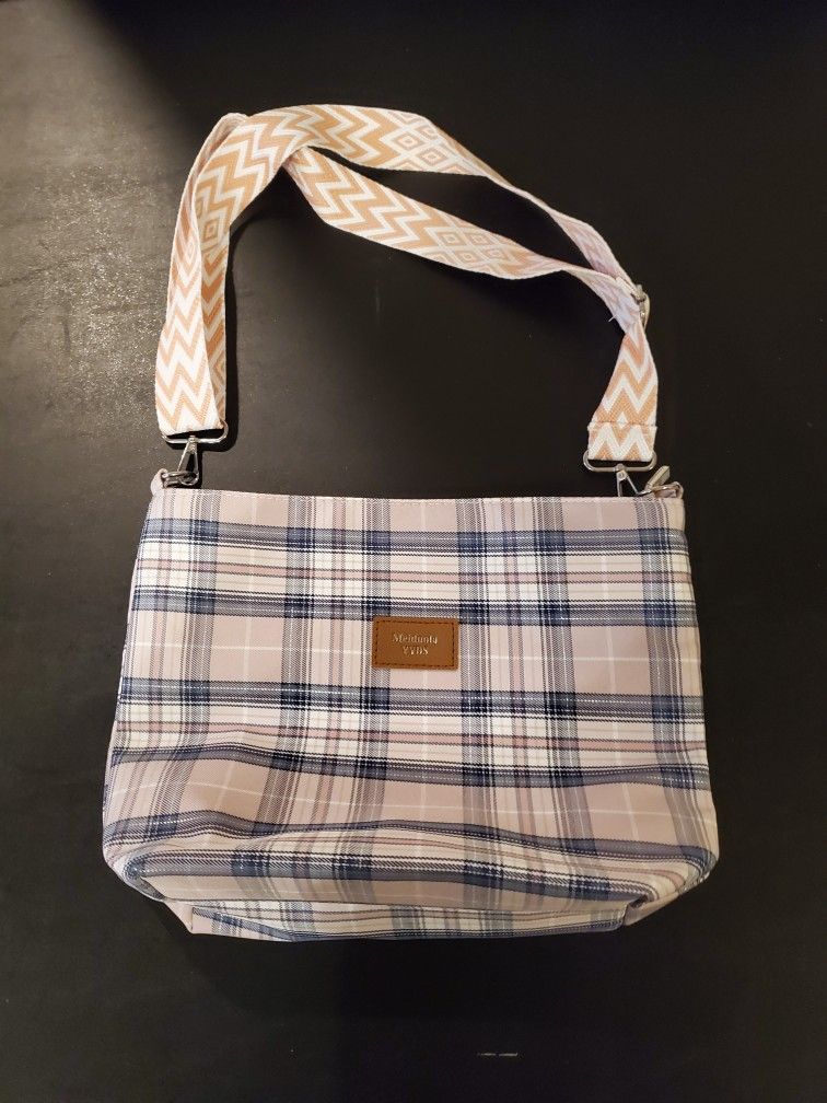 New Stylish Plaid Nylon Tote Bag with Adjustable Strap