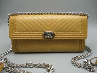 Chanel Yellow Mustard Chevron Lambskin Leather CC Long Boy Wallet 