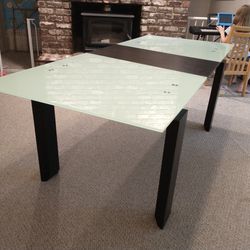 Glass Top Dining Table - Great Condition, Self-Stowing Leaf!