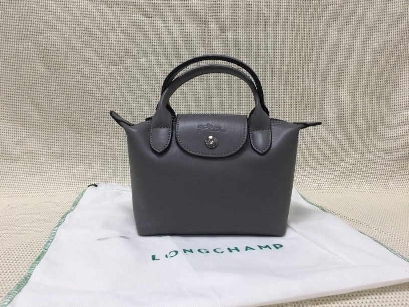 Longchamp Mini Le Pliage Cuir Leather Top Handle Bag Turrledove