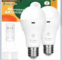 MagicGlow Rechargeable Light Bulbs with Remote, 3 Colors Shift + Dimmable Battery Powered Light Bulbs, USB Rechargeable, A19 Standard Emergency LED Li