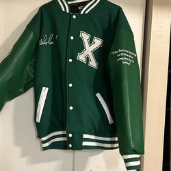 Malcolm X Letterman Green Leather Coat
