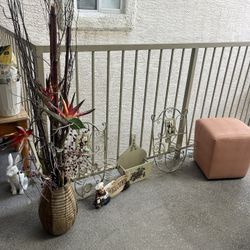 Home Decor Bundle! Wrought Iron Wall Wine And Glass Holders, Ottoman And Vase