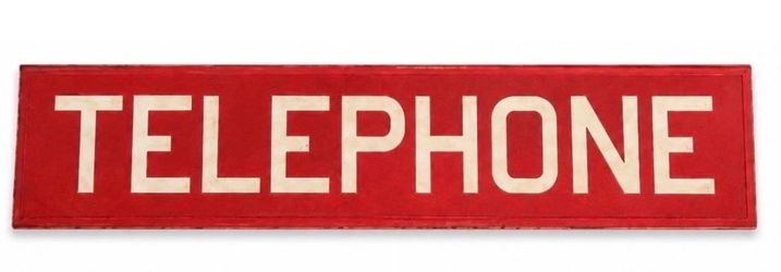 Vintage Red Glass TELEPHONE Booth Sign Insert 25.5” x 5.5” Retro Display