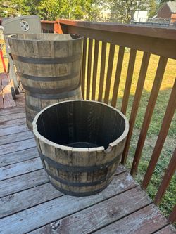 3 Oak Whiskey Half-Barrel Planters – $80 for All