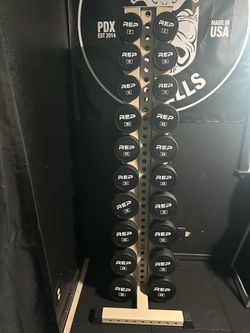 Rep Fitness urethane dumbbell set and Synergy custom fitness rack