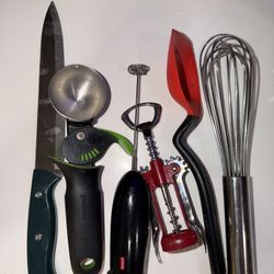 Kitchen Items Wine Bottle Opener, Silicone Spatula, Heavy Duty Hand Whisk, Frother And More