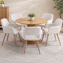 Set Of 5 Ivory Velvet Upholstered Seat Chairs with Arms Metal Legs [NEW] **Assembly Req** Only Chairs **