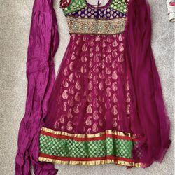 Maroon Anarkali Dress, Pants, and Dupatta