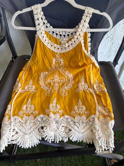 Yellow Boho Embroidered Lace Tank Top