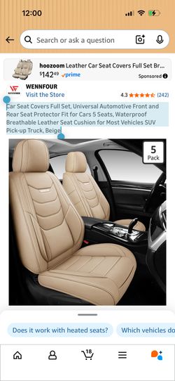 Lexus Leather Car Seat Covers Full Set,Universal Fit for Most Cars,SUVs and Sedans,Waterproof Luxury Leatherette Cushions, 5 Seats Protectors (Beige,
