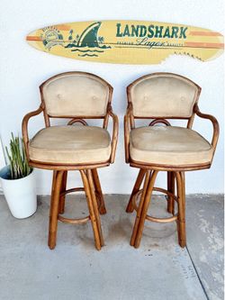 Vintage Rattan Swivel Counter Stools - Set of 2