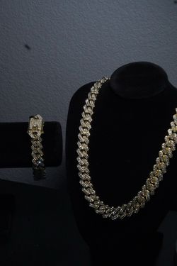 New Moissanite Cuban Link Chain & Bracelet Set