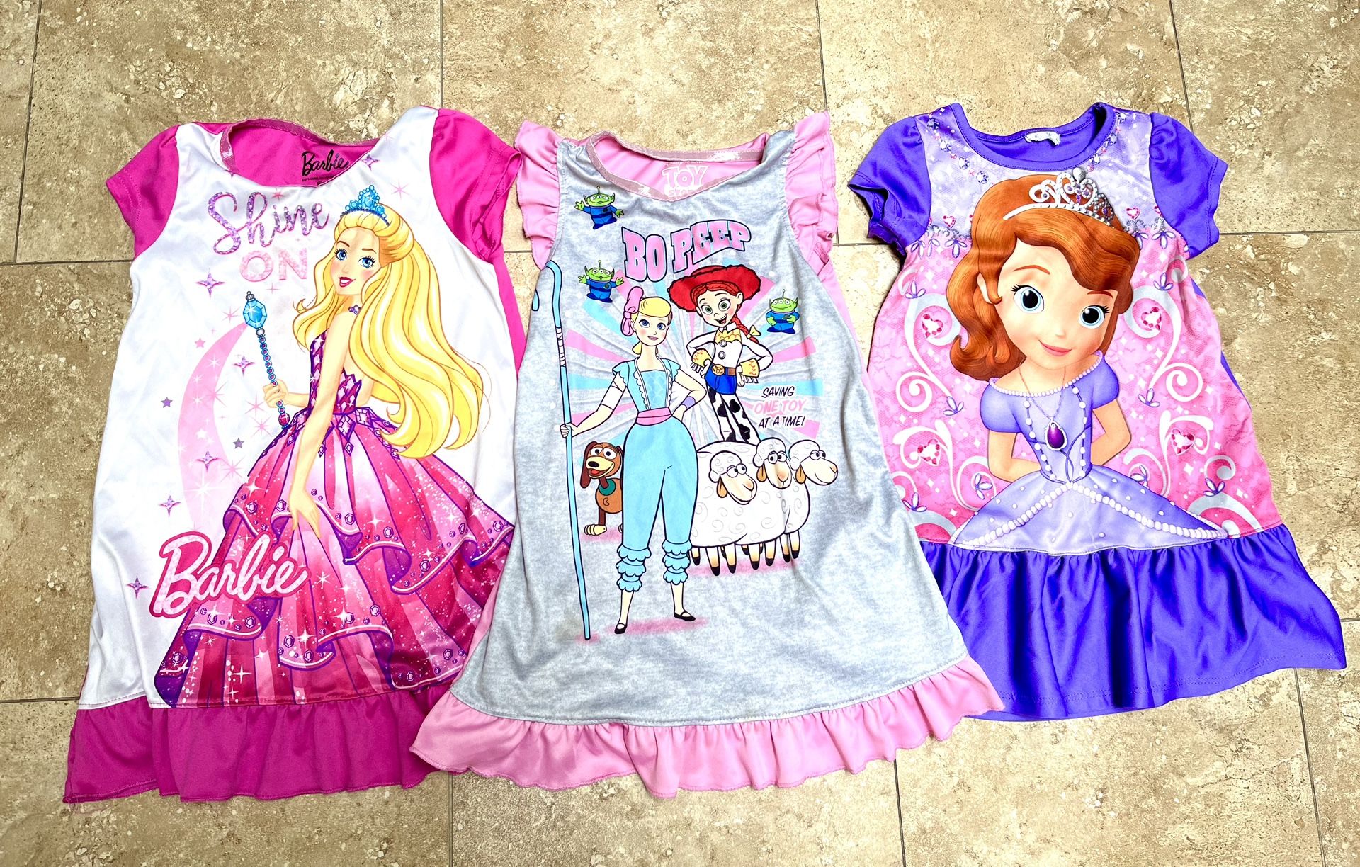 Toddler Girls 4T Disney And Barbie Nightgowns Pjs