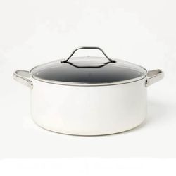 Figmint 8qt Nonstick Ceramic Coated Aluminum Wide Stock Pot Cream