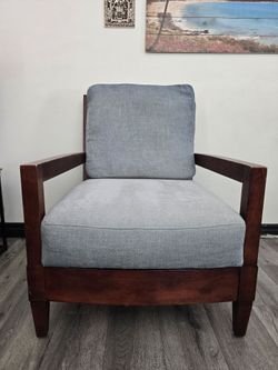 Wooden Armchair with Blue Cushions