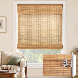 Bamboo Roman Shades 30.5x64 - Cordless, No Drill
