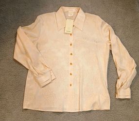 Escada Couture Silk Blouse Cream Jacquard Floral Gold Buttons NWT 90s M
